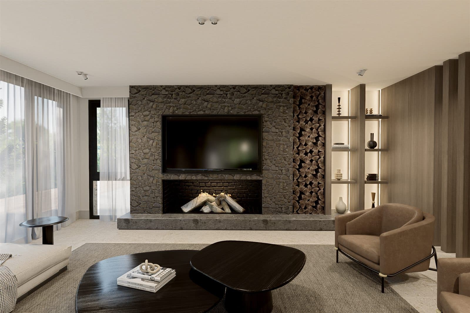 Casa Bariloche, render de interior de casa de montaña en Bariloche